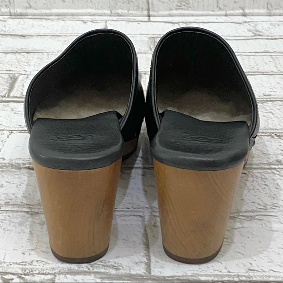 UGG Abbie Black Diamond Cut Perforated Leather Studded Mule Heeled Clogs Size 7 - Picture 4 of 16